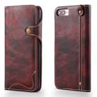 For iPhone 7 Plus / 8 Plus Denior Oil Wax Cowhide Magnetic Button Horizontal Flip Leather Case with Card Slots & Wallet(Dark Red) - 1