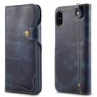 For iPhone X / XS Denior Oil Wax Cowhide Magnetic Button Horizontal Flip Leather Case with Card Slots & Wallet(Dark Blue) - 1