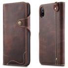 For iPhone X / XS Denior Oil Wax Cowhide Magnetic Button Horizontal Flip Leather Case with Card Slots & Wallet(Brown) - 1