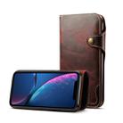 For iPhone XR Denior Oil Wax Cowhide Magnetic Button Horizontal Flip Leather Case with Card Slots & Wallet(Dark Red) - 1