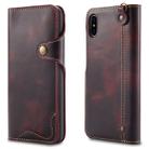 For iPhone XS Max Denior Oil Wax Cowhide Magnetic Button Horizontal Flip Leather Case with Card Slots & Wallet(Dark Red) - 1