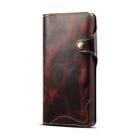 For Huawei Mate 20 Denior Oil Wax Cowhide Magnetic Button Horizontal Flip Leather Case with Card Slots & Wallet(Dark Red) - 1