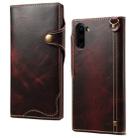 For Galaxy Note 10 Denior Oil Wax Cowhide Magnetic Button Horizontal Flip Leather Case with Card Slots & Wallet(Dark Red) - 1