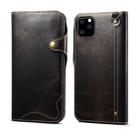 For iPhone 11 Pro Denior Oil Wax Cowhide Magnetic Button Horizontal Flip Leather Case with Card Slots & Wallet(Black) - 1