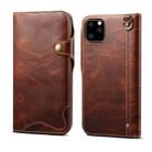 For iPhone 11 Pro Max Denior Oil Wax Cowhide Magnetic Button Horizontal Flip Leather Case with Card Slots & Wallet(Brown) - 1