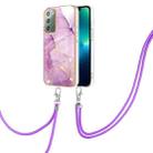 For Samsung Galaxy Note20 Electroplating Marble IMD TPU Phone Case with Lanyard(Purple 001) - 1