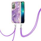 For Samsung Galaxy Note20 Electroplating Marble IMD TPU Phone Case with Lanyard(Purple 002) - 1