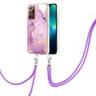 For Samsung Galaxy Note20 Ultra Electroplating Marble IMD TPU Phone Case with Lanyard(Purple 001) - 1