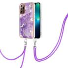 For Samsung Galaxy Note20 Ultra Electroplating Marble IMD TPU Phone Case with Lanyard(Purple 002) - 1