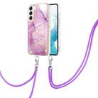 For Samsung Galaxy S22 5G Electroplating Marble IMD TPU Phone Case with Lanyard(Purple 001) - 1
