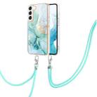 For Samsung Galaxy S22 5G Electroplating Marble IMD TPU Phone Case with Lanyard(Green 003) - 1