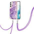 For Samsung Galaxy S22+ 5G Electroplating Marble IMD TPU Phone Case with Lanyard(Purple 002) - 1