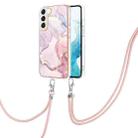 For Samsung Galaxy S22+ 5G Electroplating Marble IMD TPU Phone Case with Lanyard(Rose Gold 005) - 1