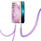 For Samsung Galaxy S22 Ultra 5G Electroplating Marble IMD TPU Phone Case with Lanyard(Purple 001) - 1