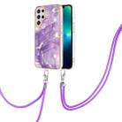 For Samsung Galaxy S22 Ultra 5G Electroplating Marble IMD TPU Phone Case with Lanyard(Purple 002) - 1