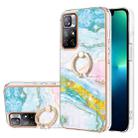 For Xiaomi Redmi Note 11 5G China / Poco M4 Pro 5G / Note 11T 5G India Electroplating Marble Pattern IMD TPU Shockproof Phone Case with Ring Holder(Green 004) - 1