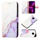 For Nokia C20 PT003 Marble Pattern Flip Leather Phone Case(White Purple LS006) - 1