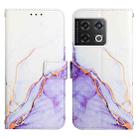For OnePlus 10 Pro 5G PT003 Marble Pattern Flip Leather Phone Case(White Purple LS006) - 3