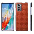For LG Wing 5G Weave Plaid PU Phone Case(Brown) - 1