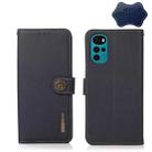 For Motorola Moto G22 KHAZNEH Custer Genuine Leather RFID Phone Case(Blue) - 1