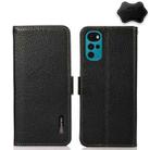 For Motorola Moto G22 KHAZNEH Side-Magnetic Litchi Genuine Leather RFID Phone Case(Black) - 1