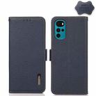 For Motorola Moto G22 KHAZNEH Side-Magnetic Litchi Genuine Leather RFID Phone Case(Blue) - 1