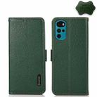 For Motorola Moto G22 KHAZNEH Side-Magnetic Litchi Genuine Leather RFID Phone Case(Green) - 1