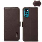 For Motorola Moto G22 KHAZNEH Side-Magnetic Litchi Genuine Leather RFID Phone Case(Brown) - 1