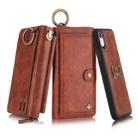 For iPhone XR POLA Multi-function Fashion Zipper Magnetic Horizontal Flip Leather Case with Card Slots & Wallet & Photo Frame & Lanyard(Brown) - 1
