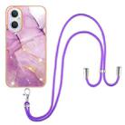 For OnePlus Nord N20 5G Electroplating Marble IMD TPU Phone Case with Lanyard(Purple 001) - 1