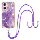 For OnePlus Nord N20 5G Electroplating Marble IMD TPU Phone Case with Lanyard(Purple 002) - 1