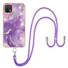 For OPPO A15 / A15s Electroplating Marble IMD TPU Phone Case with Lanyard(Purple 002) - 1