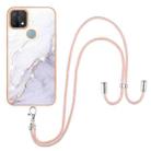 For OPPO A15 / A15s Electroplating Marble IMD TPU Phone Case with Lanyard(White 006) - 1