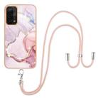 For OPPO A74 5G / A93 5G / A54 5G / A93s 5G Electroplating Marble IMD TPU Phone Case with Lanyard(Rose Gold 005) - 1