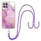 For Realme 8i Electroplating Marble IMD TPU Phone Case with Lanyard(Purple 001) - 1