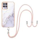 For Realme 8i Electroplating Marble IMD TPU Phone Case with Lanyard(White 006) - 1