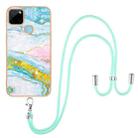 For Realme C21Y Electroplating Marble IMD TPU Phone Case with Lanyard(Green 004) - 1