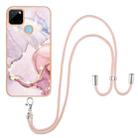 For Realme C21Y Electroplating Marble IMD TPU Phone Case with Lanyard(Rose Gold 005) - 1