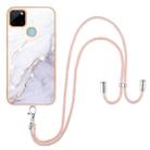 For Realme C21Y Electroplating Marble IMD TPU Phone Case with Lanyard(White 006) - 1