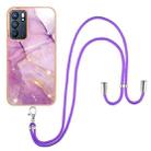 For OPPO Reno6 5G Electroplating Marble IMD TPU Phone Case with Lanyard(Purple 001) - 1