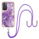 For OPPO Reno6 5G Electroplating Marble IMD TPU Phone Case with Lanyard(Purple 002) - 1