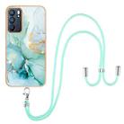 For OPPO Reno6 5G Electroplating Marble IMD TPU Phone Case with Lanyard(Green 003) - 1