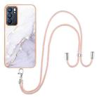 For OPPO Reno6 5G Electroplating Marble IMD TPU Phone Case with Lanyard(White 006) - 1