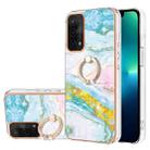 For OPPO A74 5G / A93 5G / A54 5G / A93s 5G Electroplating Marble Pattern IMD TPU Phone Case with Ring Holder(Green 004) - 1