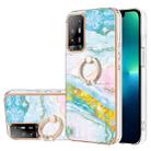 For OPPO A94 5G / A95 5G Electroplating Marble Pattern IMD TPU Phone Case with Ring Holder(Green 004) - 1