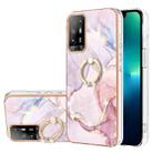 For OPPO A94 5G / A95 5G Electroplating Marble Pattern IMD TPU Phone Case with Ring Holder(Rose Gold 005) - 1