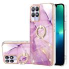 For Realme 8i Electroplating Marble Pattern IMD TPU Phone Case with Ring Holder(Purple 001) - 1