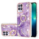 For Realme 8i Electroplating Marble Pattern IMD TPU Phone Case with Ring Holder(Purple 002) - 1