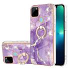 For Realme C21Y Electroplating Marble Pattern IMD TPU Phone Case with Ring Holder(Purple 002) - 1