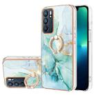 For OPPO Reno6 5G Electroplating Marble Pattern IMD TPU Phone Case with Ring Holder(Green 003) - 1